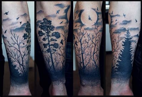 tatuajes de bosques con luna|Tatuajes de bosques en el brazo